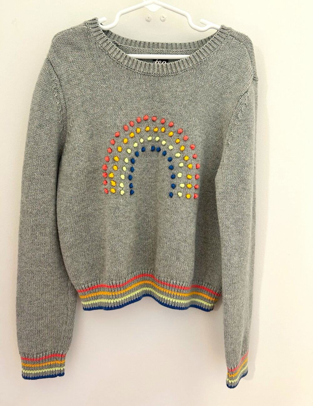 Tea Collection Girls Gray Rainbow Knit Pullover Sweater Cotton Crewneck 8-10